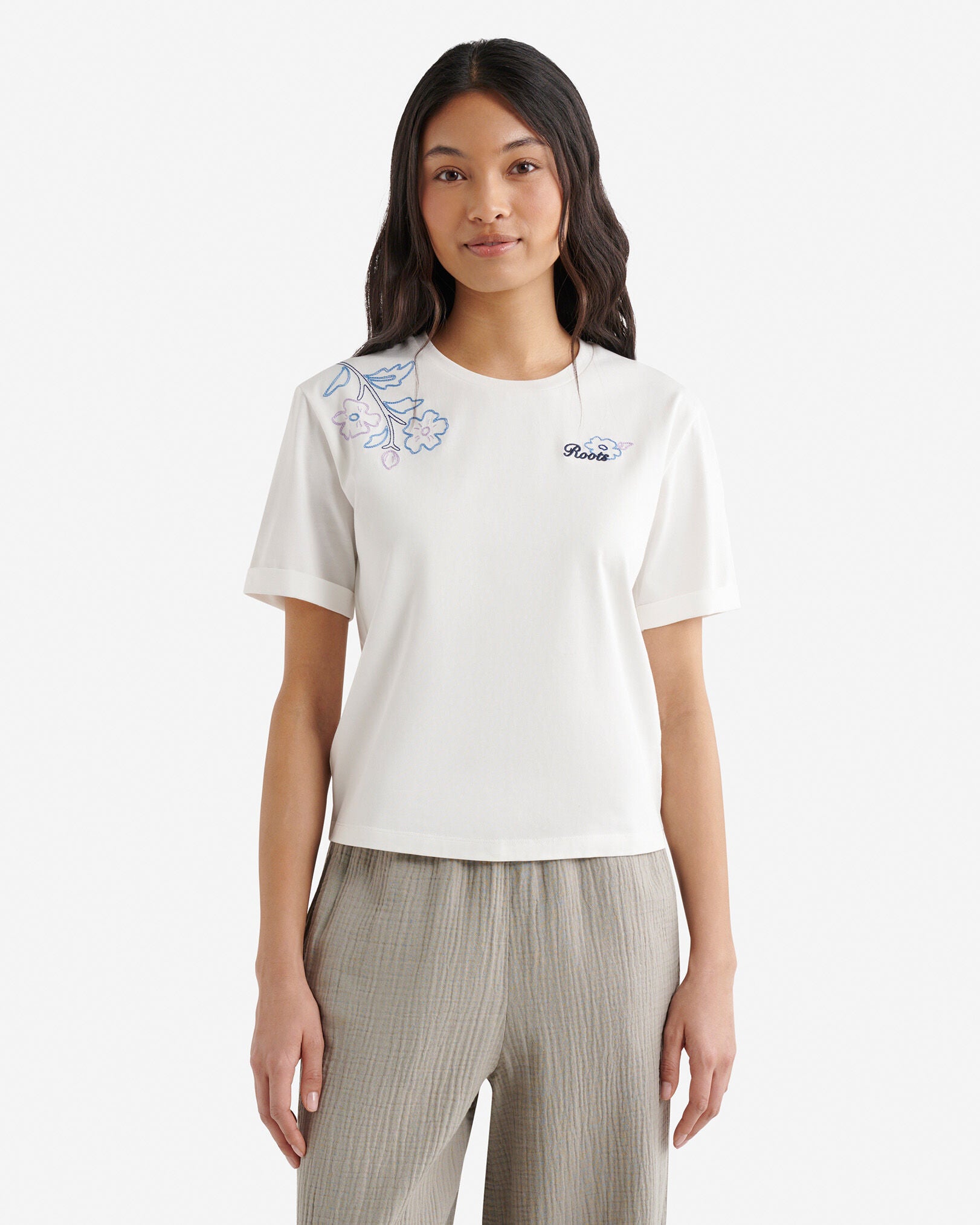 Womens Roots Script Floral T-Shirt